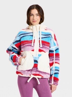 Joylab High Pile Contrast 1/2 Zip Sherpa Jacket - Scenic Print - XL or XXL